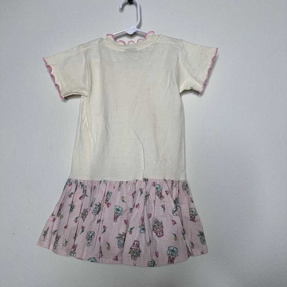 Vintage 90s Girls Easter Outfit Dress Size 2-4 Years Bunny Pink Gingham USA Rare
